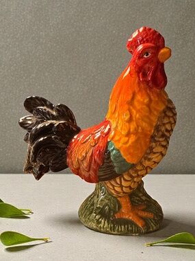 Orange ceramic vintage rooster chicken